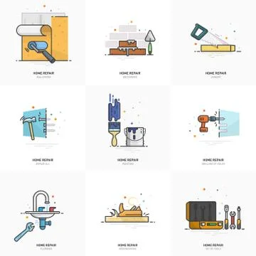 A set of home repair logos. Vector linear illustration. Stock Illustration
