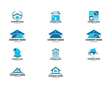 Set of Home Schooling Logo Vector Template Stock Illustration