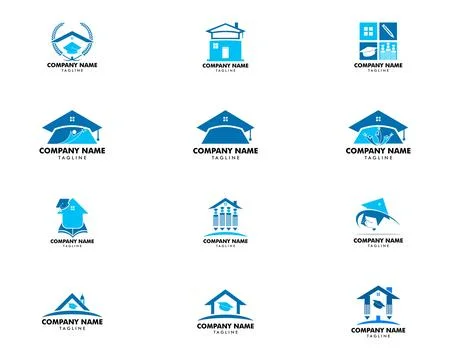 Set of Home Schooling Logo Vector Template Stock Illustration