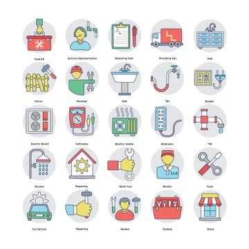 Set of Home Services Flat Icons Stock Illustration