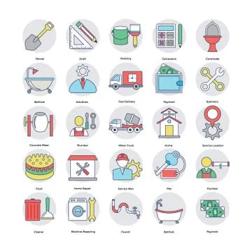Set of Home Services Flat Vector Icons Stock Illustration