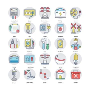 Set of Home Services Flat Vector Icons Stock Illustration