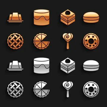 Set Homemade pie, Macaron cookie, Donut, Lollipop, Brownie chocolate cake, Je Illustrazione stock