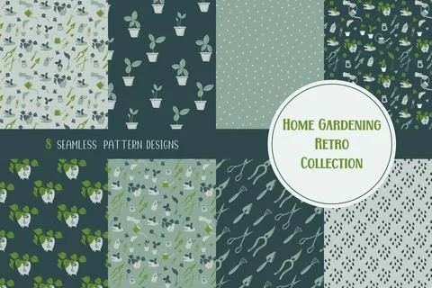 Set of hone gardening seamless patterns Stock Illustration