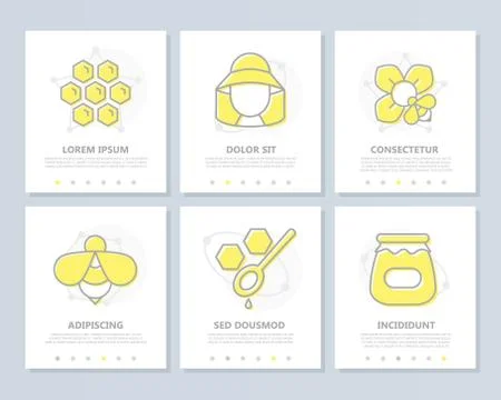 Set of honey colored elements for multipurpose a4 presentation template. Leaflet 스톡 일러스트