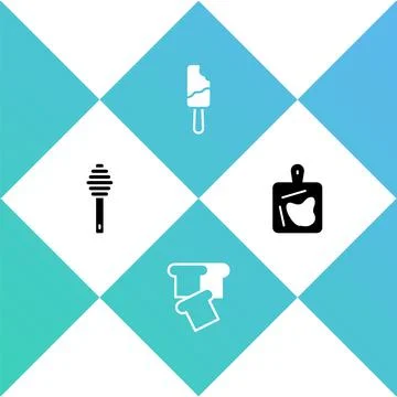 Set Honey dipper stick, Bread toast, Ice cream and Cutting board icon. Vector 스톡 일러스트