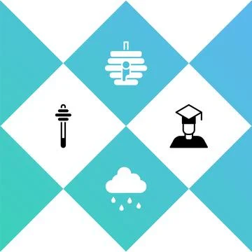 Set Honey dipper stick, Cloud with rain, Hive for bees and Graduate and Ilustração Stock