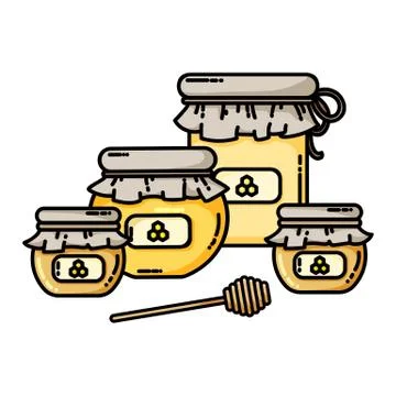 Set of honey jars web icon. Honey logo. Vector illustration in flat style Stock Illustration