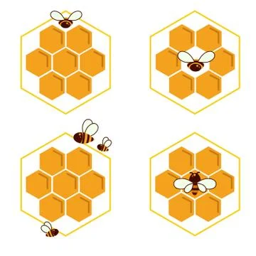 Set of honeycomb and bee sketch icons. Logo vector Stock Illustration