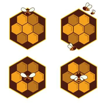 Set of honeycomb and bee sketch icons. Logo vector Stock Illustration