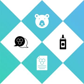 Set Honeycomb, , Bear head and Jar of honey icon. Vector Ilustração Stock