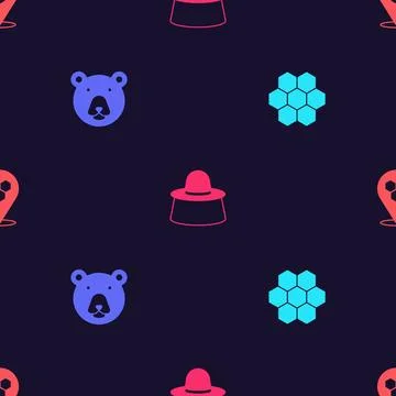 Set Honeycomb, Bear head, Beekeeper with protect hat and bee location on se.. イラスト素材