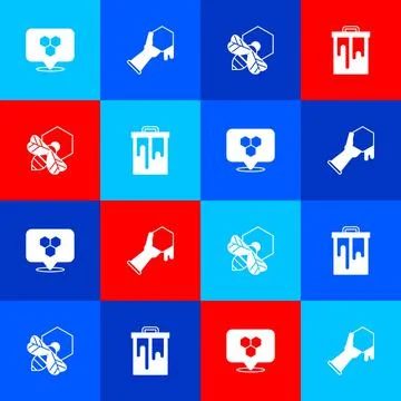 Set Honeycomb bee location, and hand, Bee honeycomb and icon. Vector Stock Illustration