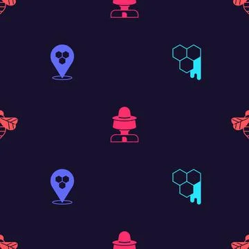 Set Honeycomb, bee location, Beekeeper with protect hat and on seamless pattern Stock Illustration