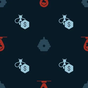 Set Honeycomb bee location, Hive for bees and Sale of on seamless pattern Stock Illustration