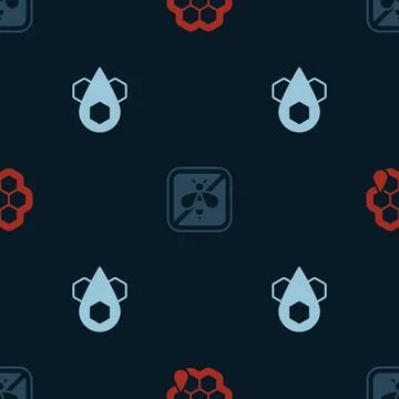 Set Honeycomb, Stop bee and on seamless pattern. Vector Illustrazione stock
