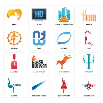 Set of honor flight, polish dancer, gastro, kicking mule, nail tech, retweet, 무료 스톡 일러스트