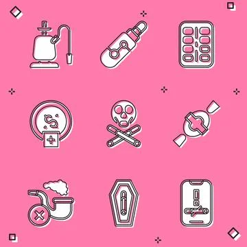 Set Hookah, Electronic cigarette, Nicotine gum in blister pack, Stop smoking Stock Illustration
