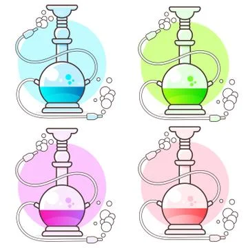 Set Of Hookah Icons. Design Elements Of A Logo , Label, Emblem, Or Sign. Vect Illustrazione stock
