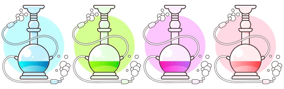 Set Of Hookah Icons. Design Elements Of A Logo , Label, Emblem, Or Sign. Vect Illustrazione stock