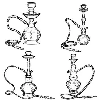Set of hookah illustrations on white background. Design elements for poster, Stock Illustration