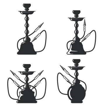 Set of hookah silhouettes on white Stock Illustration