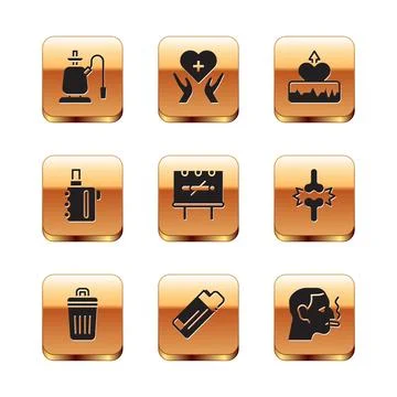 Set Hookah, Trash can, Lighter, No smoking, Electronic cigarette, Heartbeat Illustrazione stock