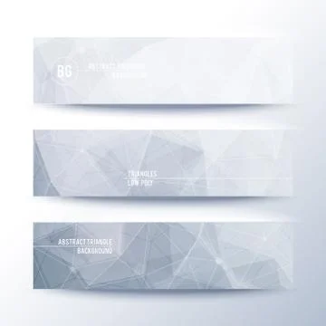 Set of horisontal abstract low poly geometric banners with triangles in light 库存插图