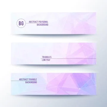 Set of horisontal abstract low poly geometric banners with triangles in light 库存插图