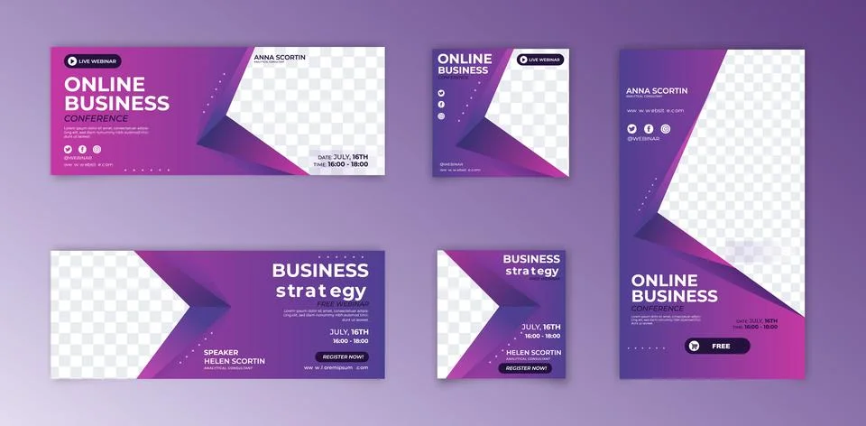 Set of horizontal abstract web banner design template background gradients color Stock Illustration