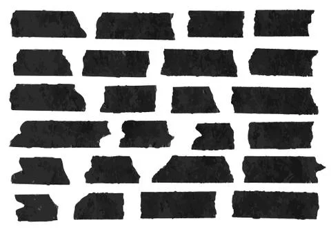 Set of horizontal and different size black sticky tape,adhesive pieces, torn Stock Illustration