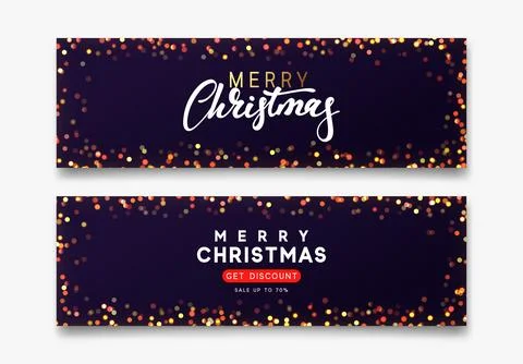 Set of horizontal backgrounds with blur bokeh effect. Christmas banner, pos.. Illustrazione stock