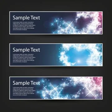 Set of Horizontal Banner Background Designs - Colors: Blue, Purple, White Stock Illustration
