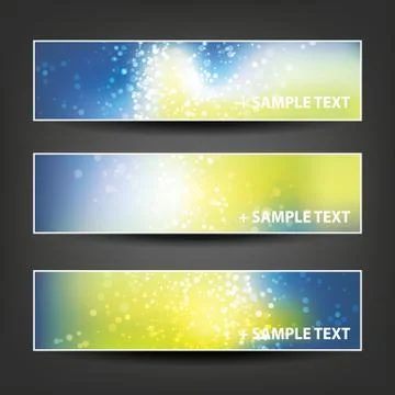Set of Horizontal Banner or Header Background Designs - Blue, Yellow, White Stock Illustration