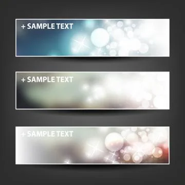 Set of Horizontal Banner or Header Background Designs - Blue, Brown, Silver Stock Illustration