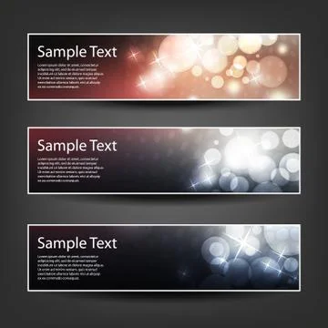  Set of Horizontal Banner or Header Background Designs - Colors: Black, Pink Stock Illustration