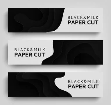 Set horizontal banner paper cut. Paper Art Background. Banner on dairy products Stock Illustration