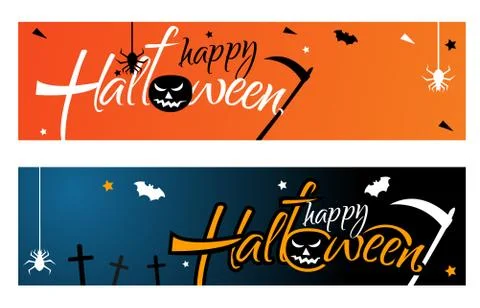 Set Horizontal banner for web banners on a bright orange and dar Stock Illustration