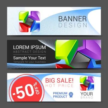 Set of horizontal banners with abstract full color logo Stock Illustration