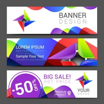 Set of horizontal banners with abstract full color logo Stock Illustration