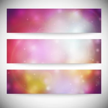 Set of horizontal banners. Abstract multicolored defocused lights background Stock Illustration
