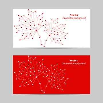 Set of horizontal banners. Abstract vector maple leaves made of connected lines Stock Illustration