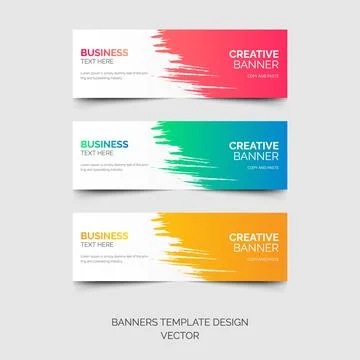 Set of horizontal banners with brush strokes. Modern design for business, Stock Illustration