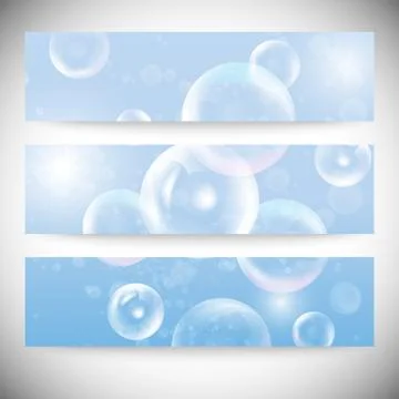 Set of horizontal banners. Drops in the blue water vector background Illustrazione stock