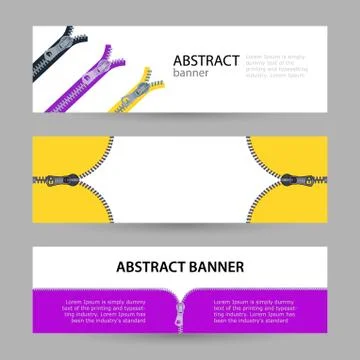 Set horizontal banners with empty place for text. metal zippers Stock Illustration