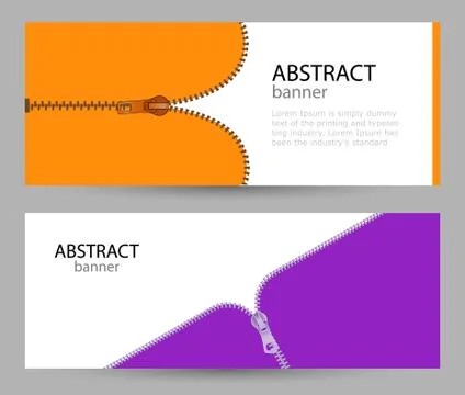 Set horizontal banners with empty place for text. metal zippers Stock Illustration