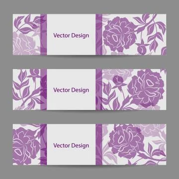 Set of horizontal banners with flowers Stock Illustration