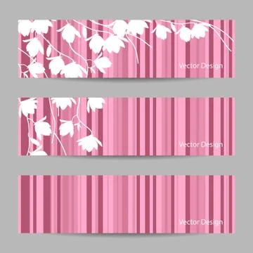 Set of horizontal banners with flowers Stock Illustration
