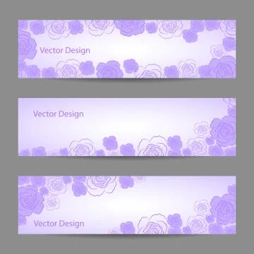 Set of horizontal banners with flowers Stock Illustration