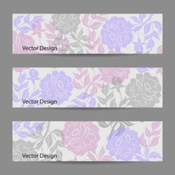 Set of horizontal banners with flowers Stock Illustration